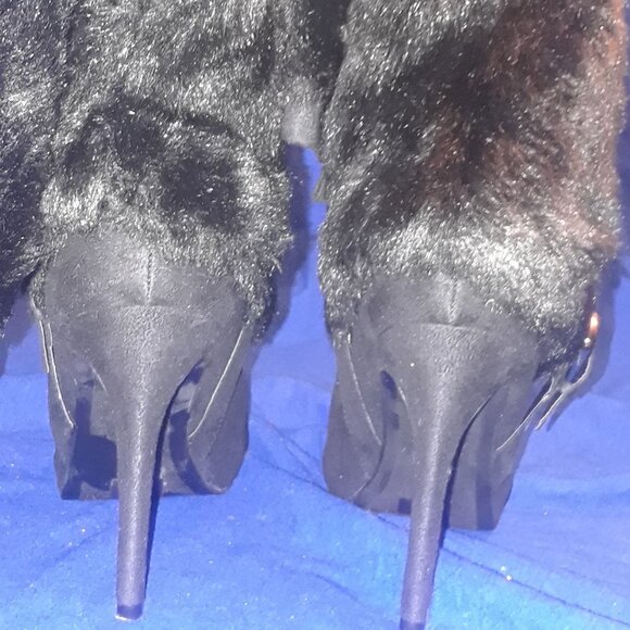 Knee-High Boots Pointed Toe Stiletto Heel 4.3" Winter Boots With Faux Fur - Picture 5 of 7